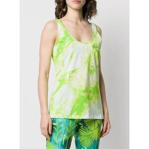 Runway Jungle Green Lime tie dye tank top Sleeveless designer neon 90s Medium M